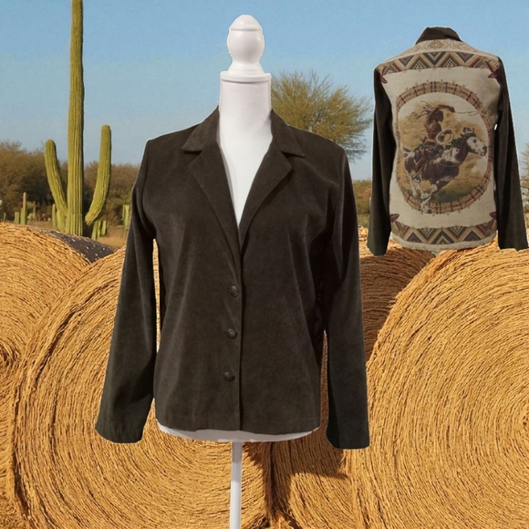 Panhandle Slim Cowboy Print Jacket - Brown and Cream WOMEN'S SMALL VGC - Picture 2 of 11